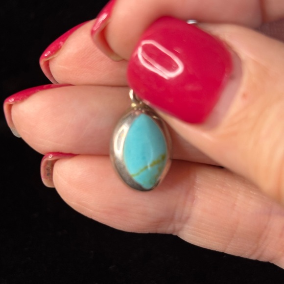 .925 Sterling Silver Turquoise Teardrop Dangle Earrings - Picture 6 of 8